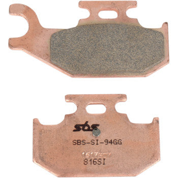 Copper-colored off-road sintered brake pads with textured friction surface and SBS branding.