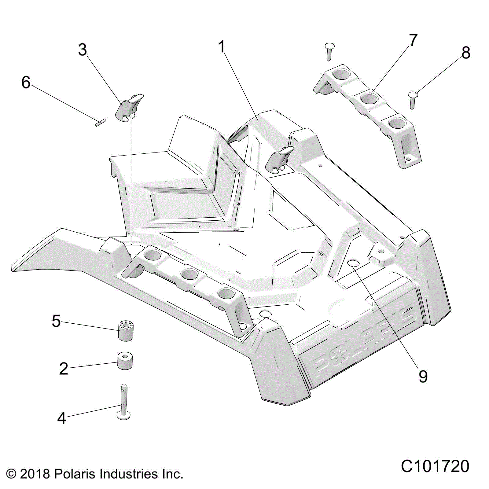 An Image of a Genuine Polaris Parts Schematic Diagram showing the schematic - BODY: FRONT RACK - 2024 POLARIS SCRAMBLER XP 1000 55" 49S