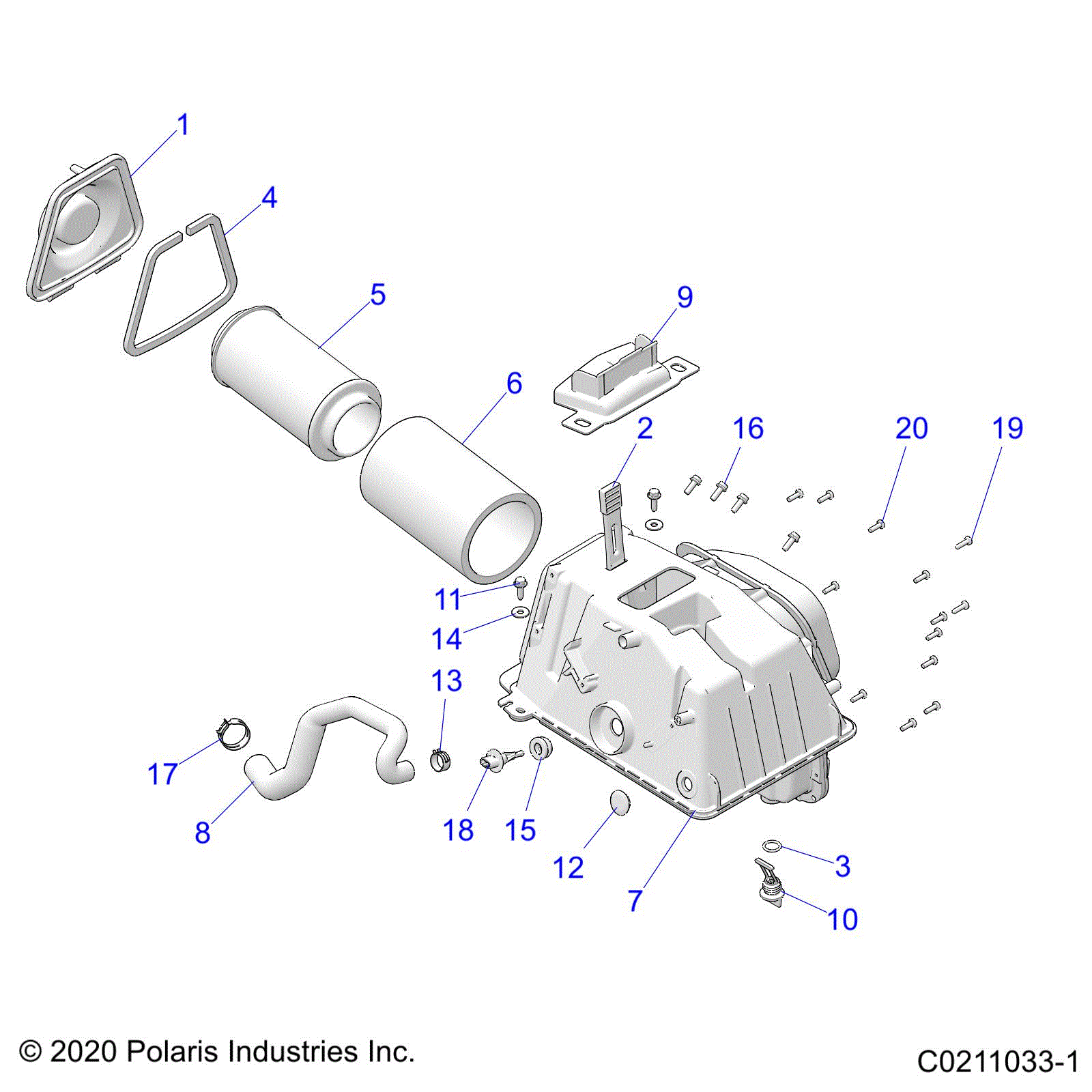 An Image of a Genuine Polaris Parts Schematic Diagram showing the schematic - ENGINE: AIR INTAKE - 2022 POLARIS SCRAMBLER XP 1000 S 55"