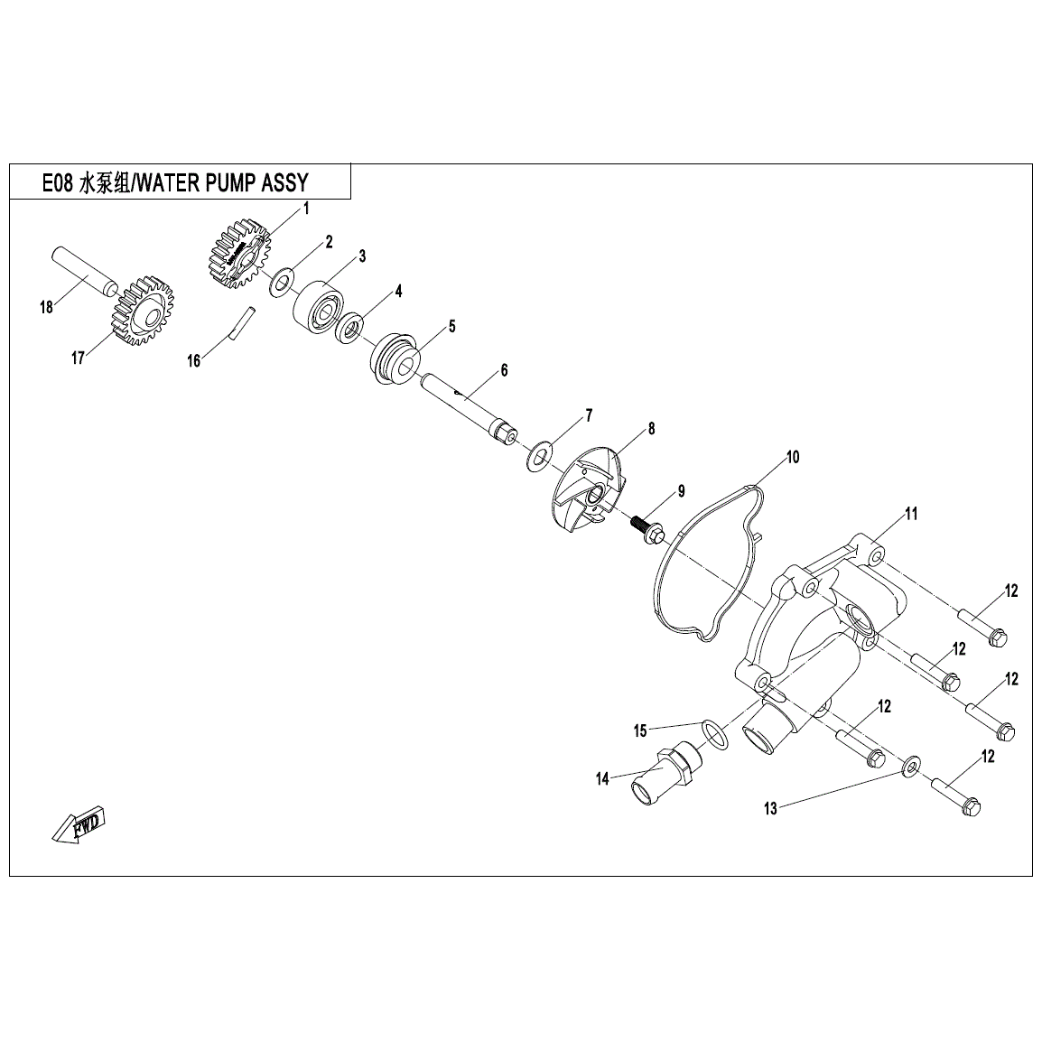 An Image of a genuine CFMOTO Parts Schematic Diagram showing the group - WATER PUMP ASSY. - 2021 CFMOTO CFORCE 800 XC