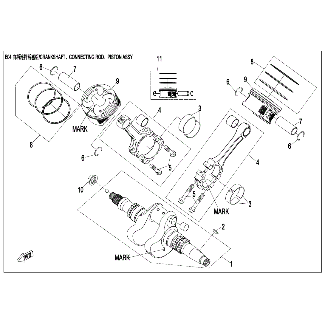 An Image of a Genuine CFMOTO Parts Schematic Diagram showing the schematic - CRANKSHAFT - 2020 CFMOTO UFORCE 800