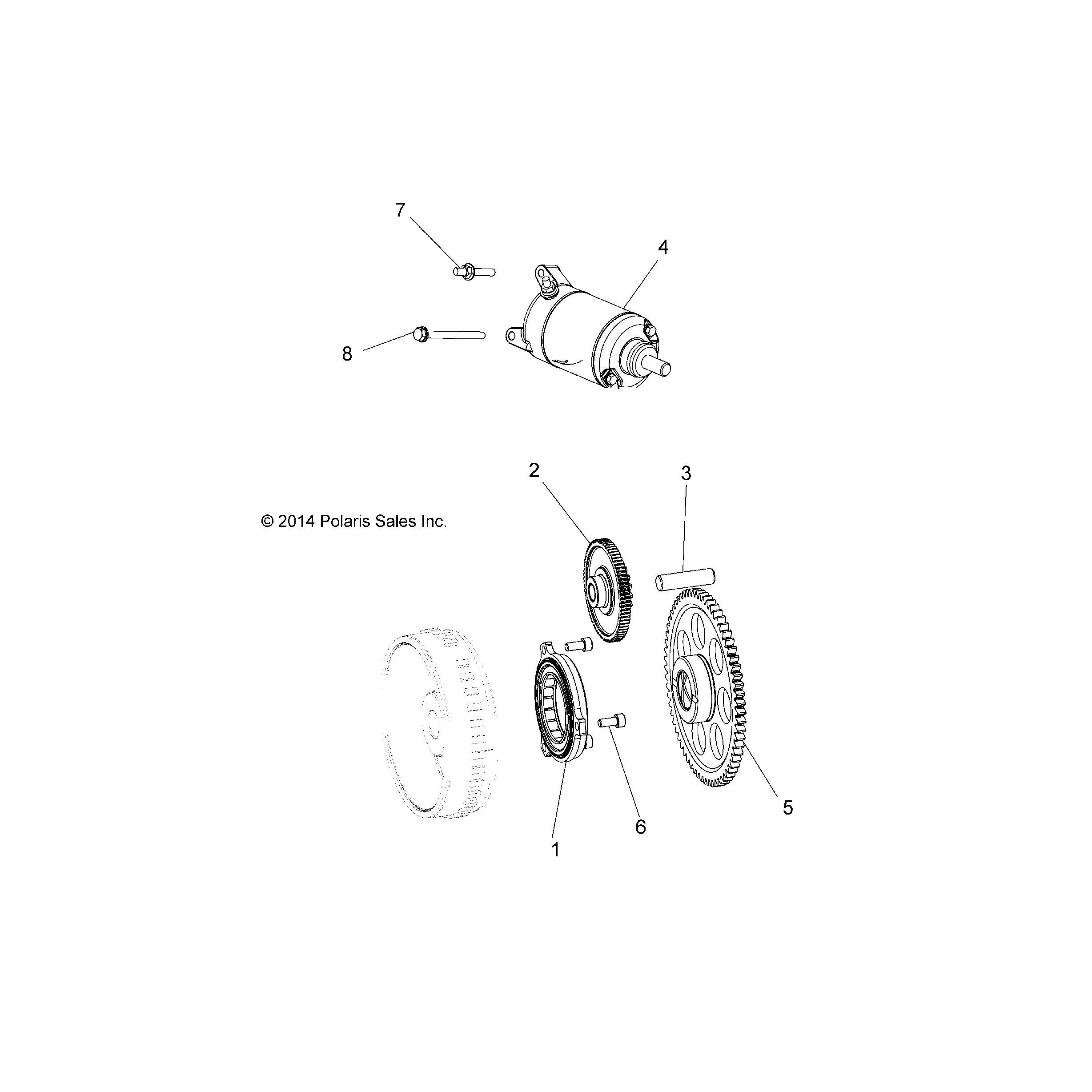 An Image of a Genuine Polaris Parts Schematic Diagram showing the schematic - ENGINE: STARTER DRIVE - 2016 POLARIS ACE 570 EFI