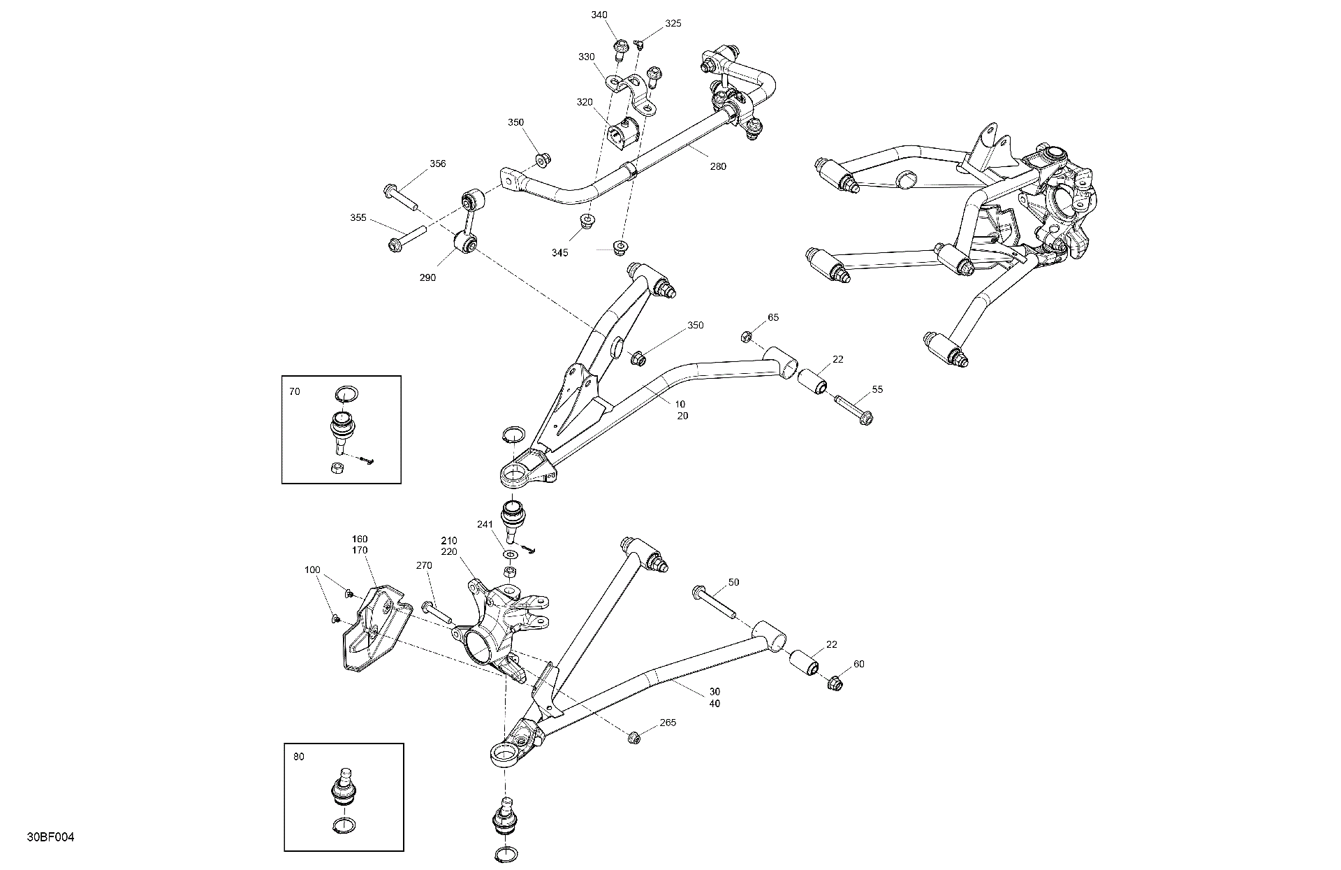 An Image of a Genuine Can-Am Parts Schematic Diagram showing the schematic - SUSPENSION - FRONT COMPONENTS