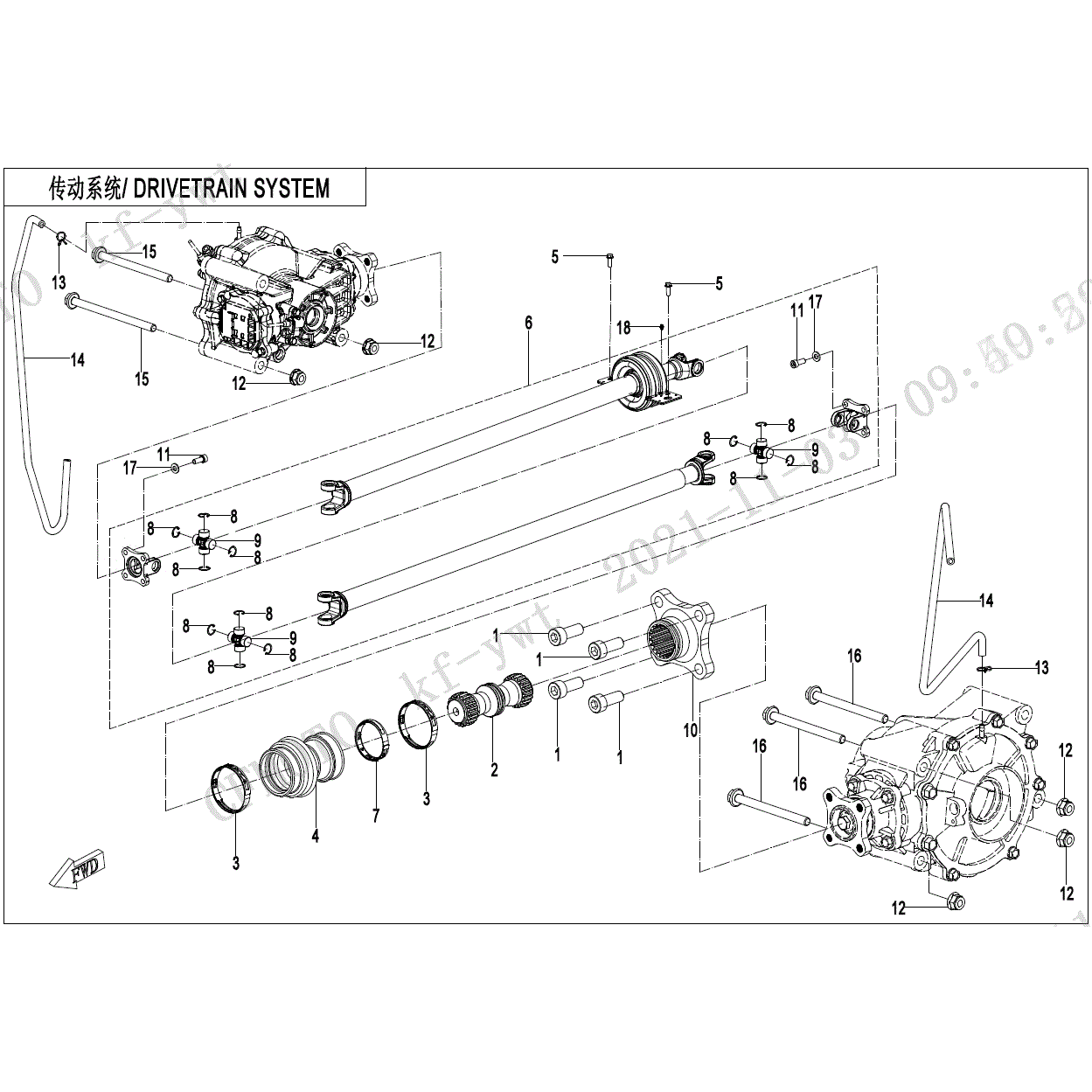 An Image of a Genuine CFMOTO Parts Schematic Diagram showing the schematic - DRIVETRAIN SYSTEM - 2022 CFMOTO UFORCE 1000 XL