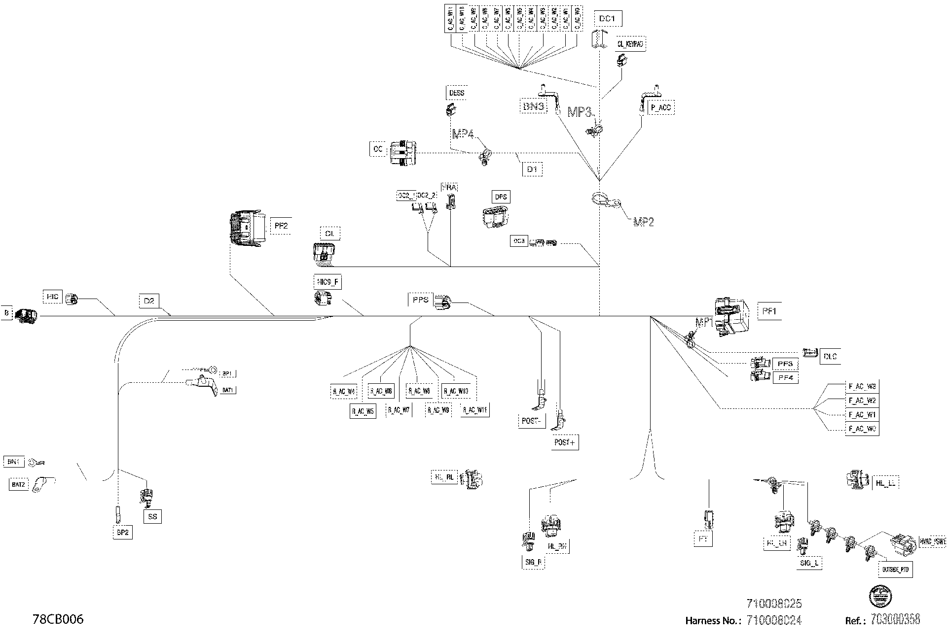 An Image of a Genuine Can-Am Parts Schematic Diagram showing the schematic - ELECTRIC - MAIN HARNESS - 710008025