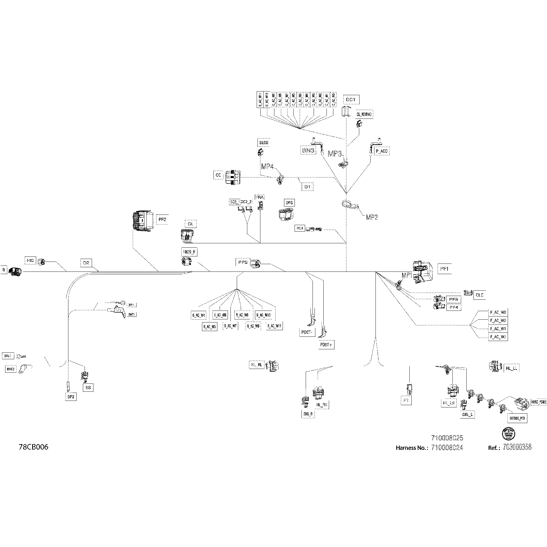 An Image of a Genuine Can-Am Parts Schematic Diagram showing the schematic - ELECTRIC - MAIN HARNESS - 710008024