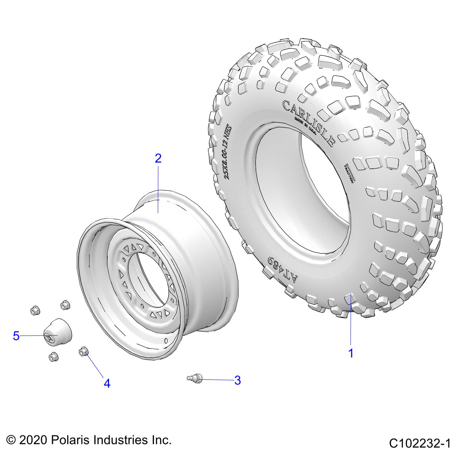 An Image of a Genuine Polaris Parts Schematic Diagram showing the schematic - WHEELS: FRONT TIRE - 2021 POLARIS SPORTSMAN TOURING 570