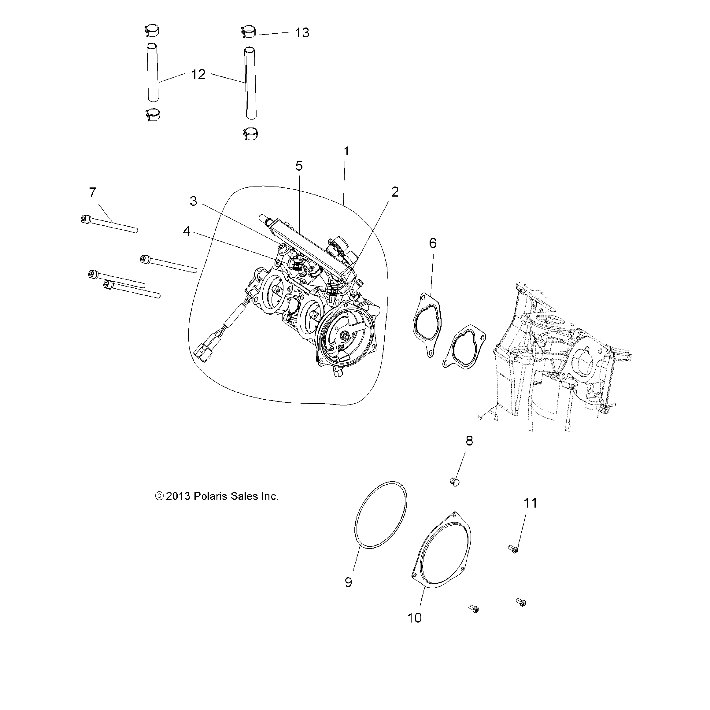 An Image of a Genuine Polaris Parts Schematic Diagram showing the schematic - ENGINE: THROTTLE BODY - 2016 POLARIS SCRAMBLER XP 1000