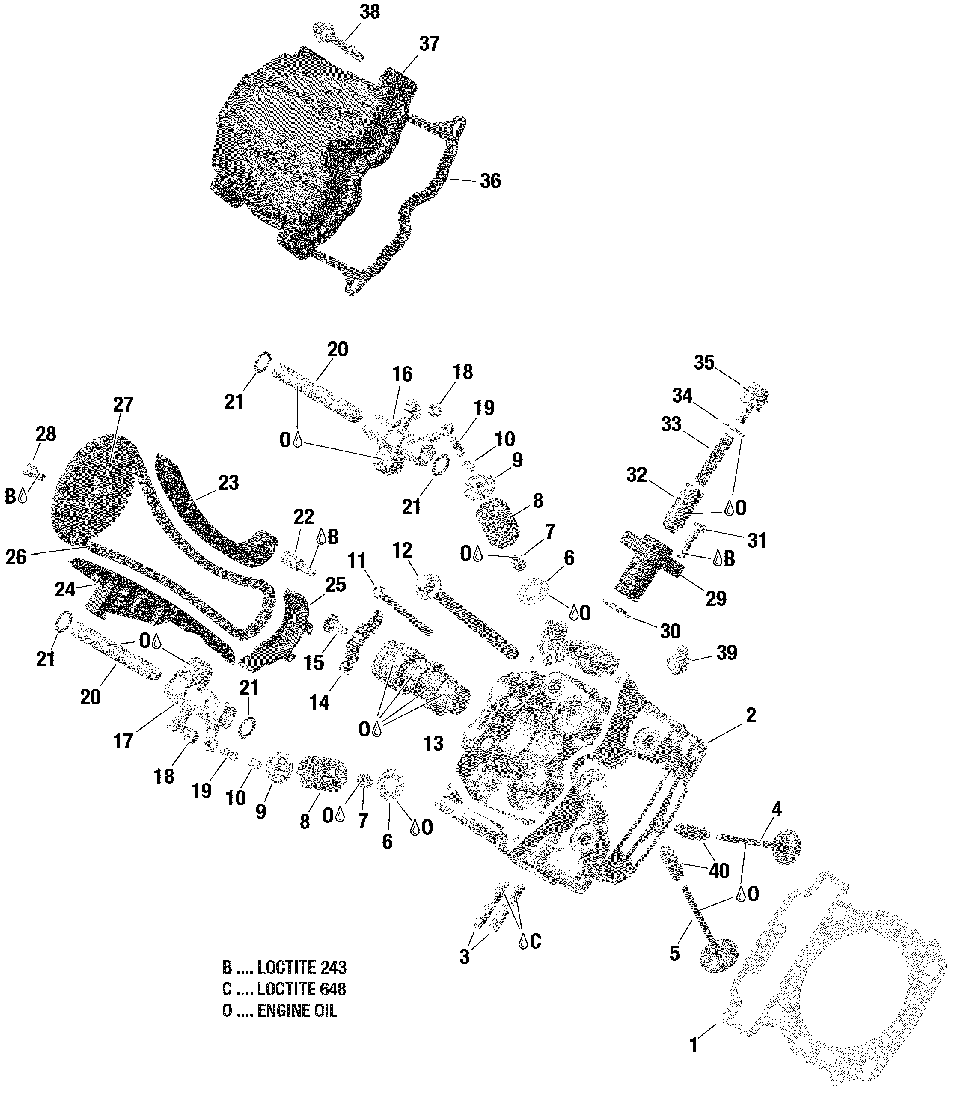 An Image of a Genuine Can-Am Parts Schematic Diagram showing the schematic - ROTAX - CYLINDER HEAD FRONT