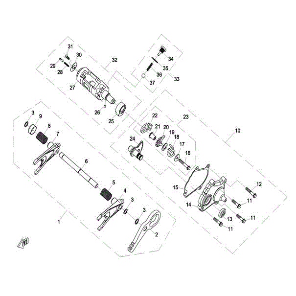 An Image of a Genuine CFMOTO Parts Schematic Diagram showing the schematic - GEARSHIFT ASSY 3 - 2015 CFMOTO UFORCE 800