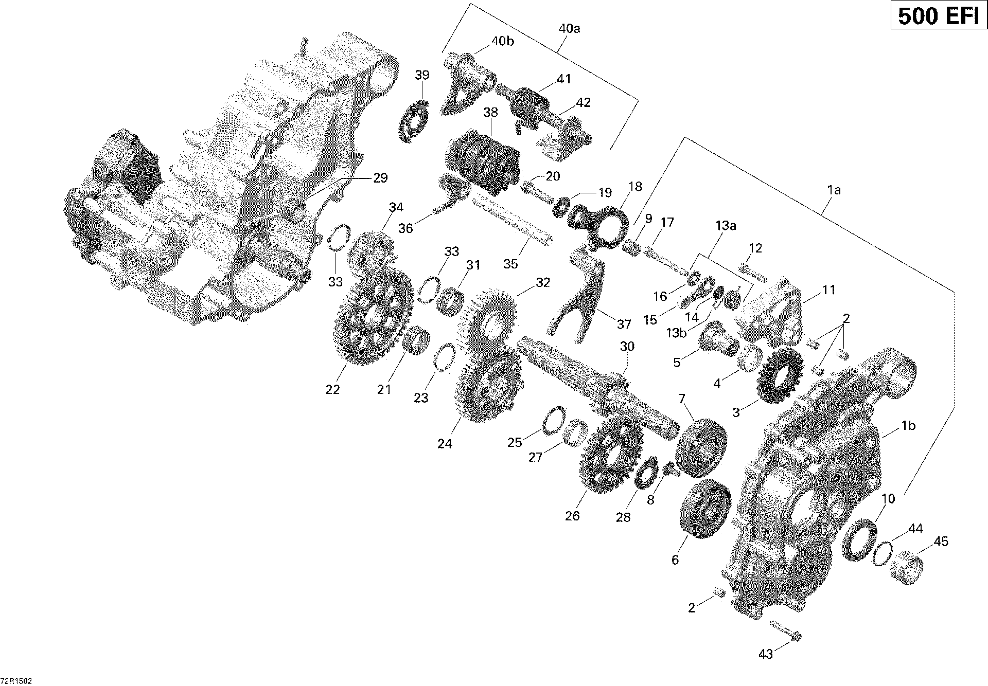 An Image of a Genuine Can-Am Parts Schematic Diagram showing the schematic - GEAR BOX AND COMPONENTS _72R1502