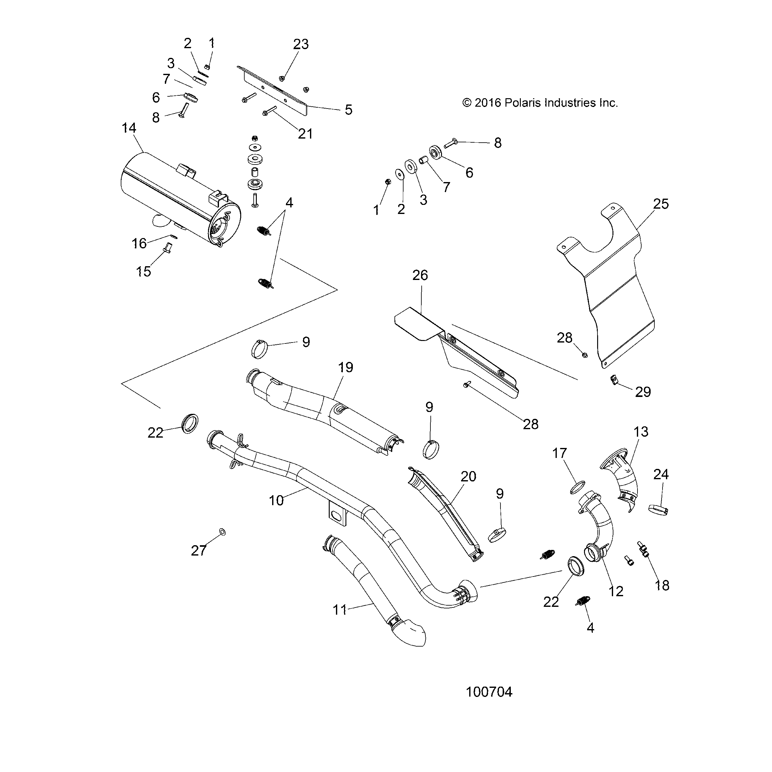 An Image of a Genuine Polaris Parts Schematic Diagram showing the schematic - ENGINE: EXHAUST - 2017 POLARIS SPORTSMAN 570 EFI HD
