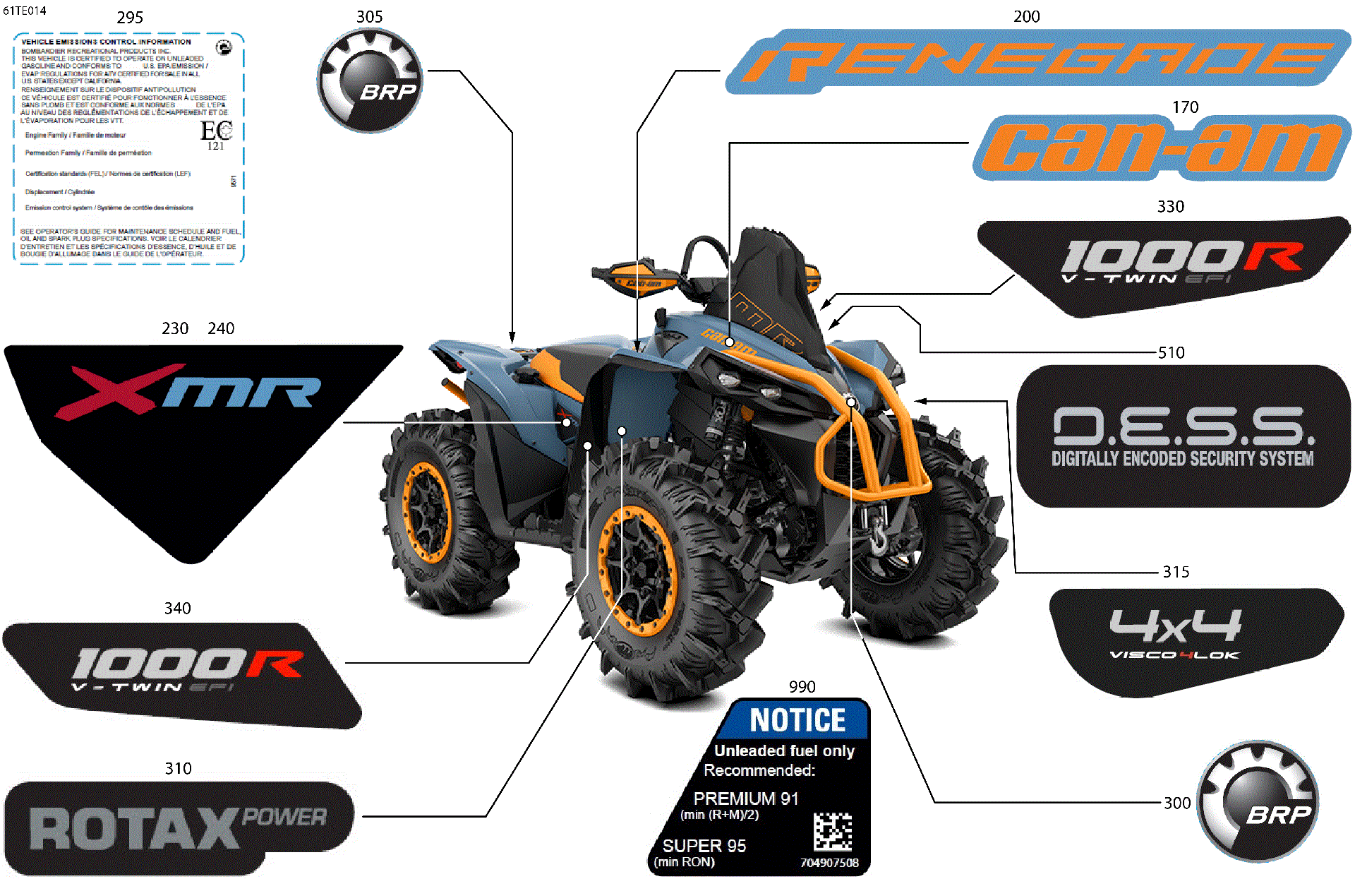An Image of a Genuine Can-Am Parts Schematic Diagram showing the schematic - BODY - FEATURE DECALS