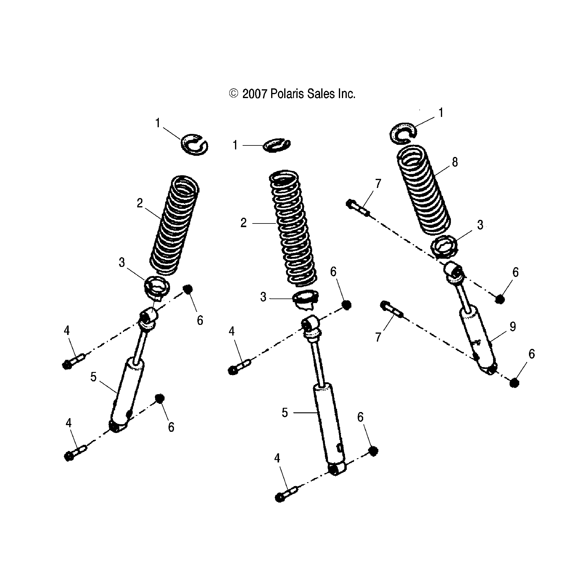 An Image of a Genuine Polaris Parts Schematic Diagram showing the schematic - SUSPENSION: SHOCKS - 2017 POLARIS PHOENIX 200