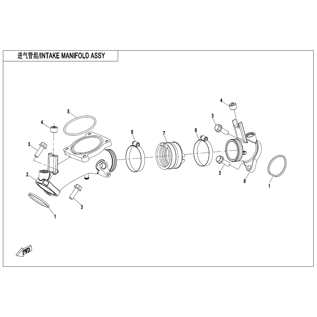 An Image of a Genuine CFMOTO Parts Schematic Diagram showing the schematic - INTAKE MANIFOLD ASSY - 2021 CFMOTO ZFORCE 950 Sport