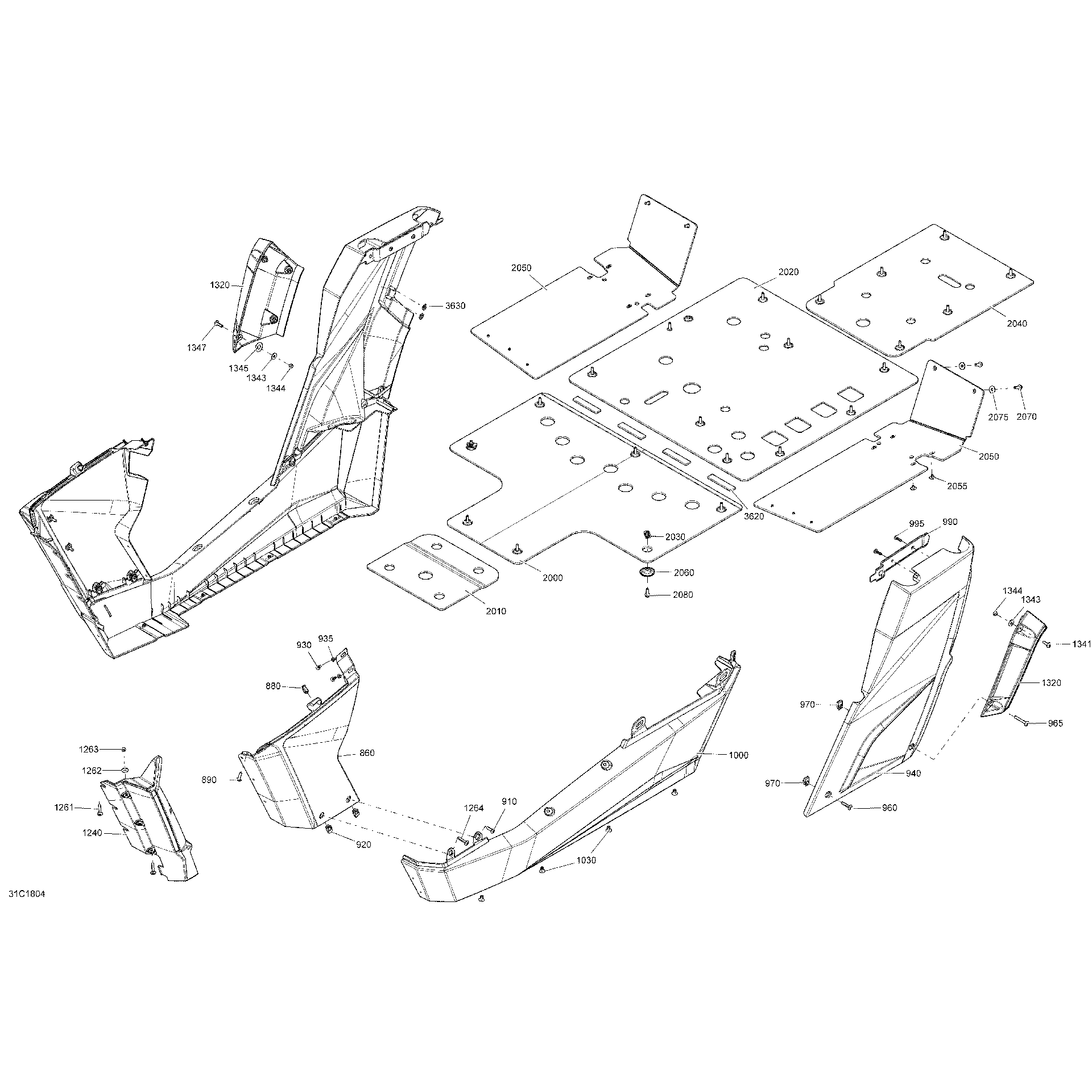 An Image of a Genuine Can-Am Parts Schematic Diagram showing the schematic - BODY AND ACCESSORIES COMMANDER NON MAX - CENTRAL SQUADRON GREEN MODELS