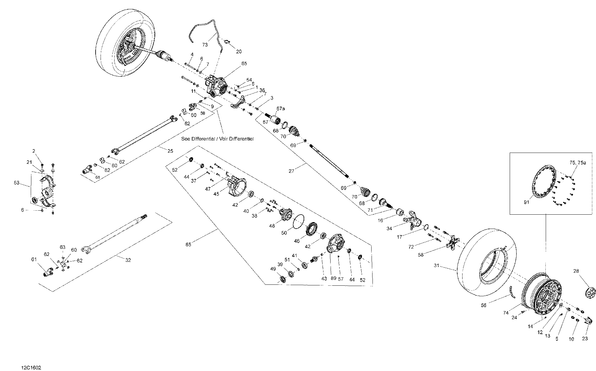 An Image of a Genuine Can-Am Parts Schematic Diagram showing the schematic - DRIVE SYSTEM FRONT