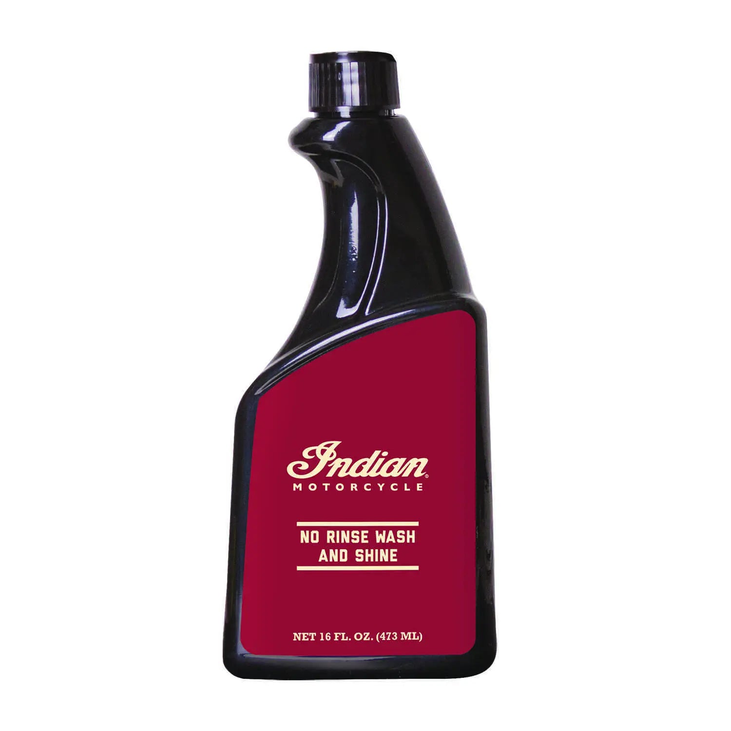 A black plastic bottle with a screw cap and red label reading "No Rinse Wash And Shine | [16 Oz] by Polaris," featuring white text. Trusted Polaris OEM Parts quality.