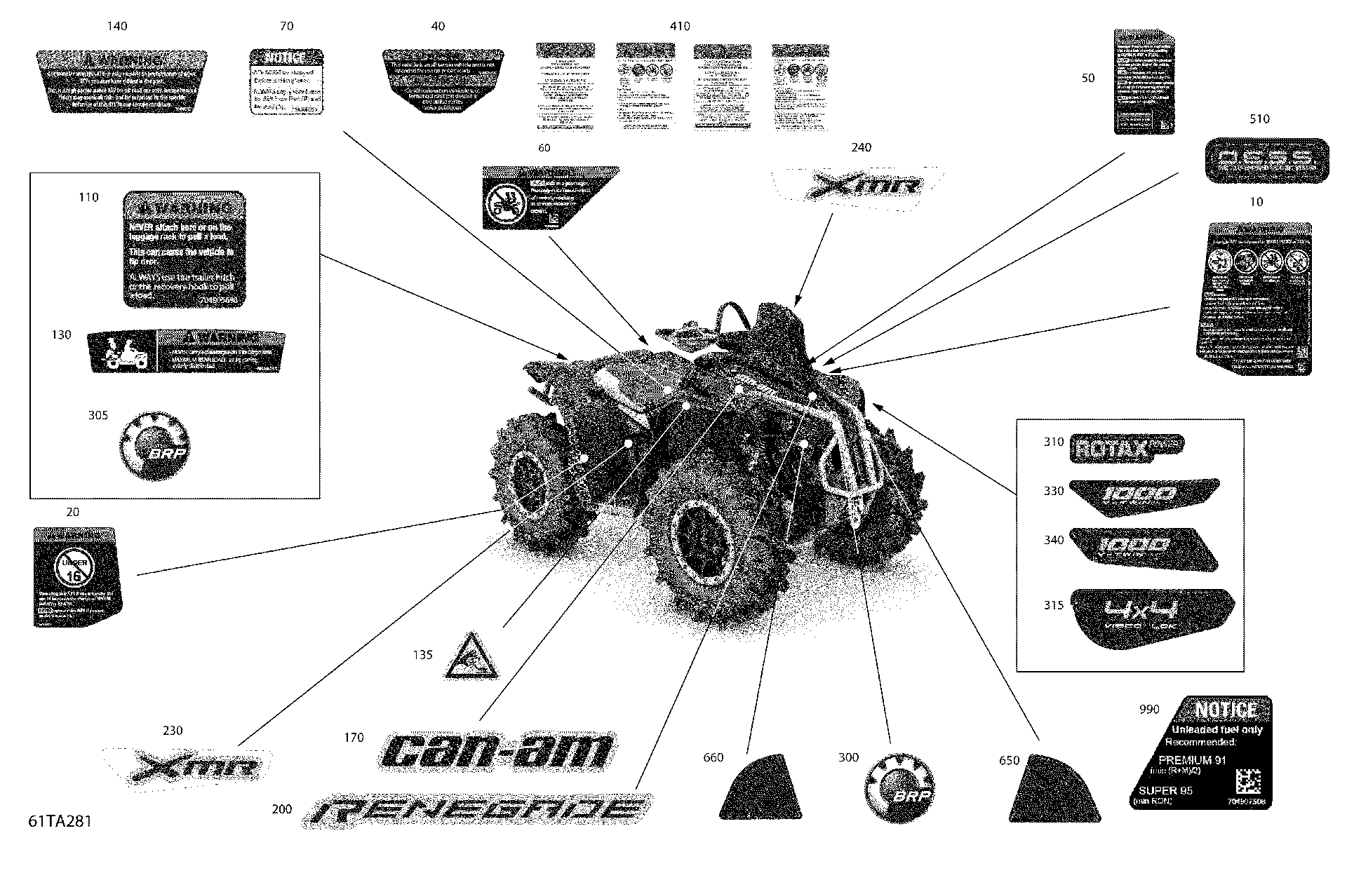 An Image of a Genuine Can-Am Parts Schematic Diagram showing the schematic - BODY - DECALS