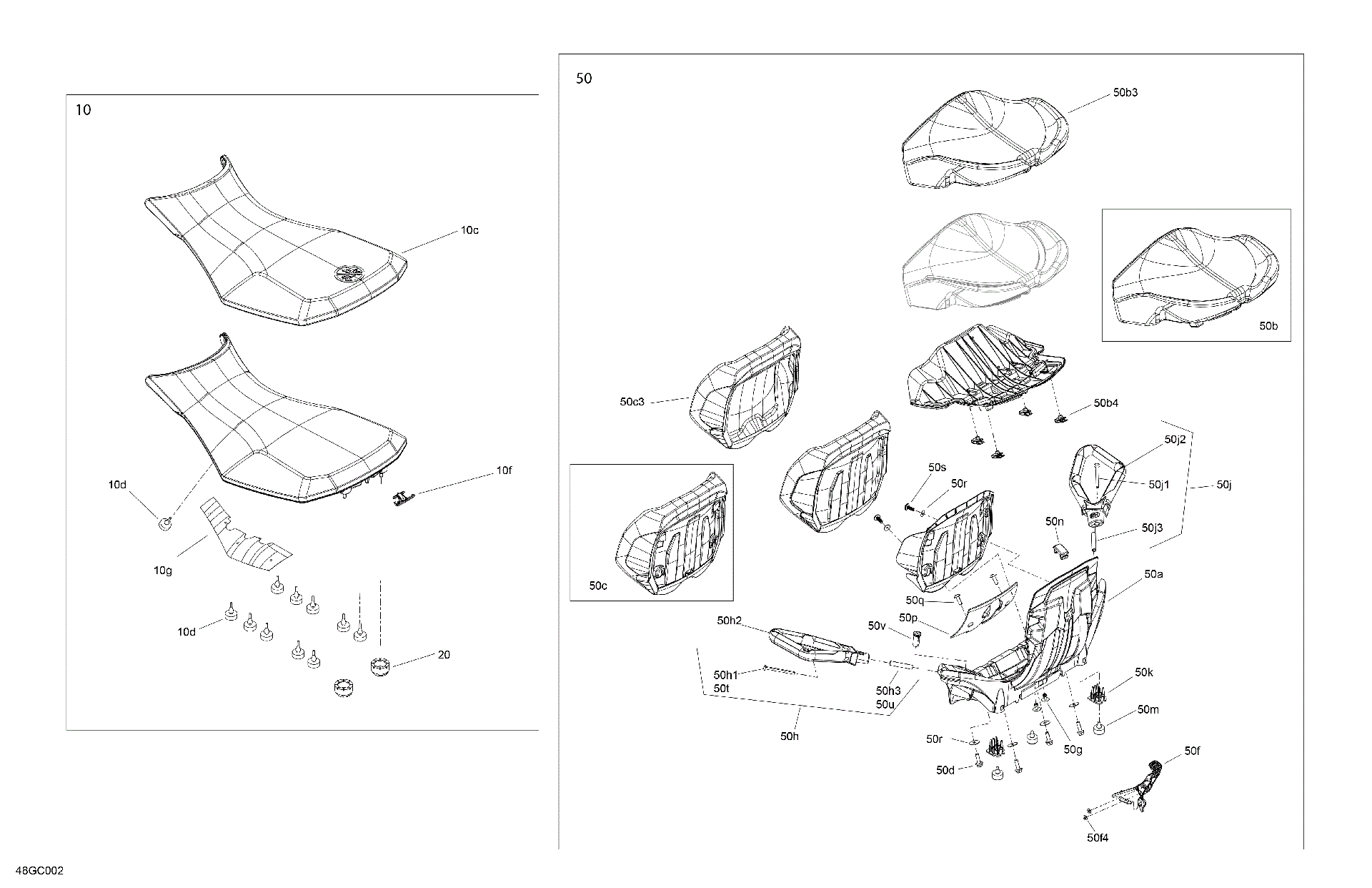 An Image of a Genuine Can-Am Parts Schematic Diagram showing the schematic - BODY - SEAT