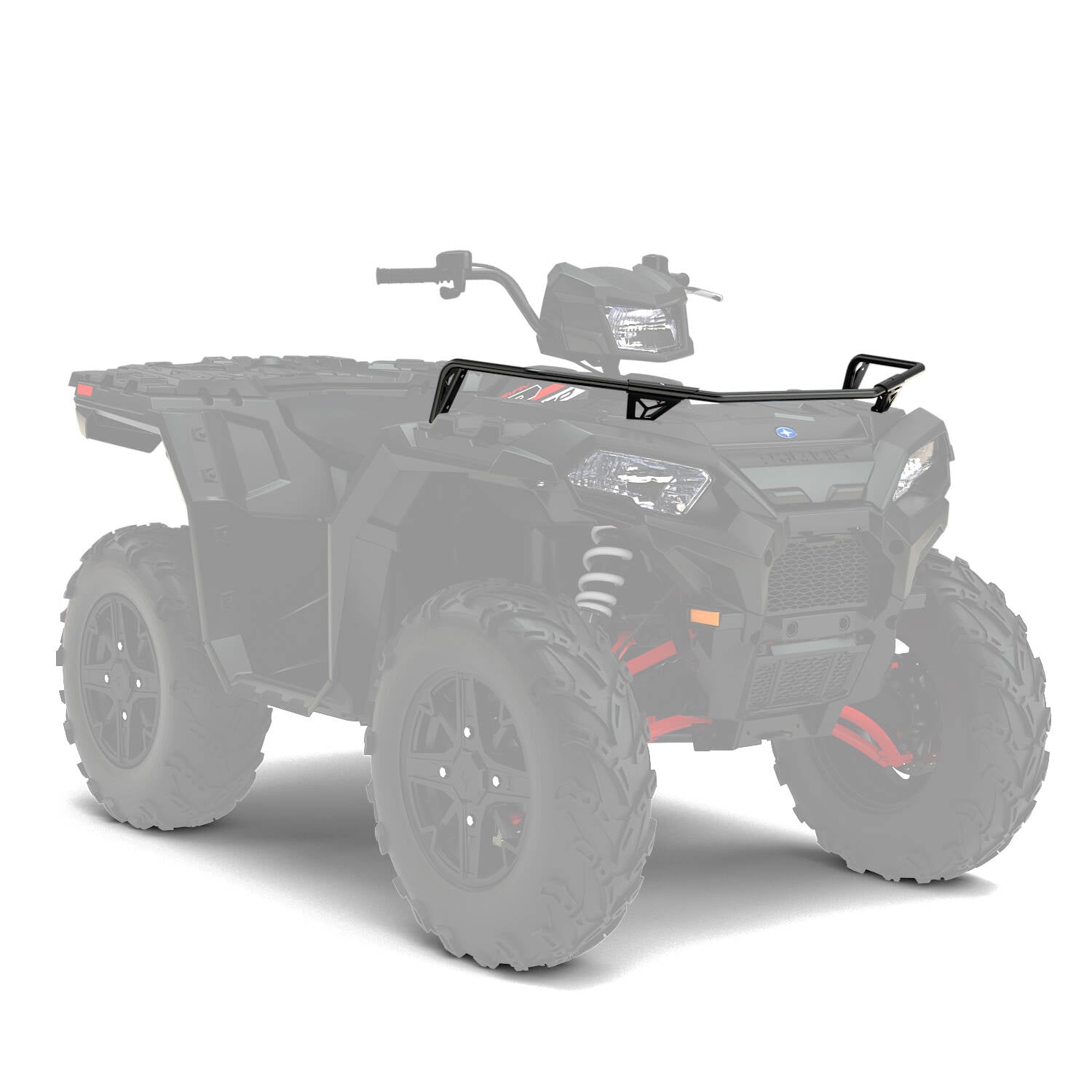 Black metal front base rack extension with integrated handles for Polaris Sportsman XP 1000 ATV.