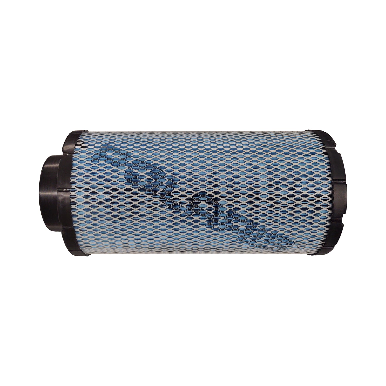 Cylindrical blue air filter with black end caps and mesh outer layer by Polaris.