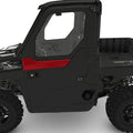 Black Polaris UTV door with a sunset red accent panel on the lower half.