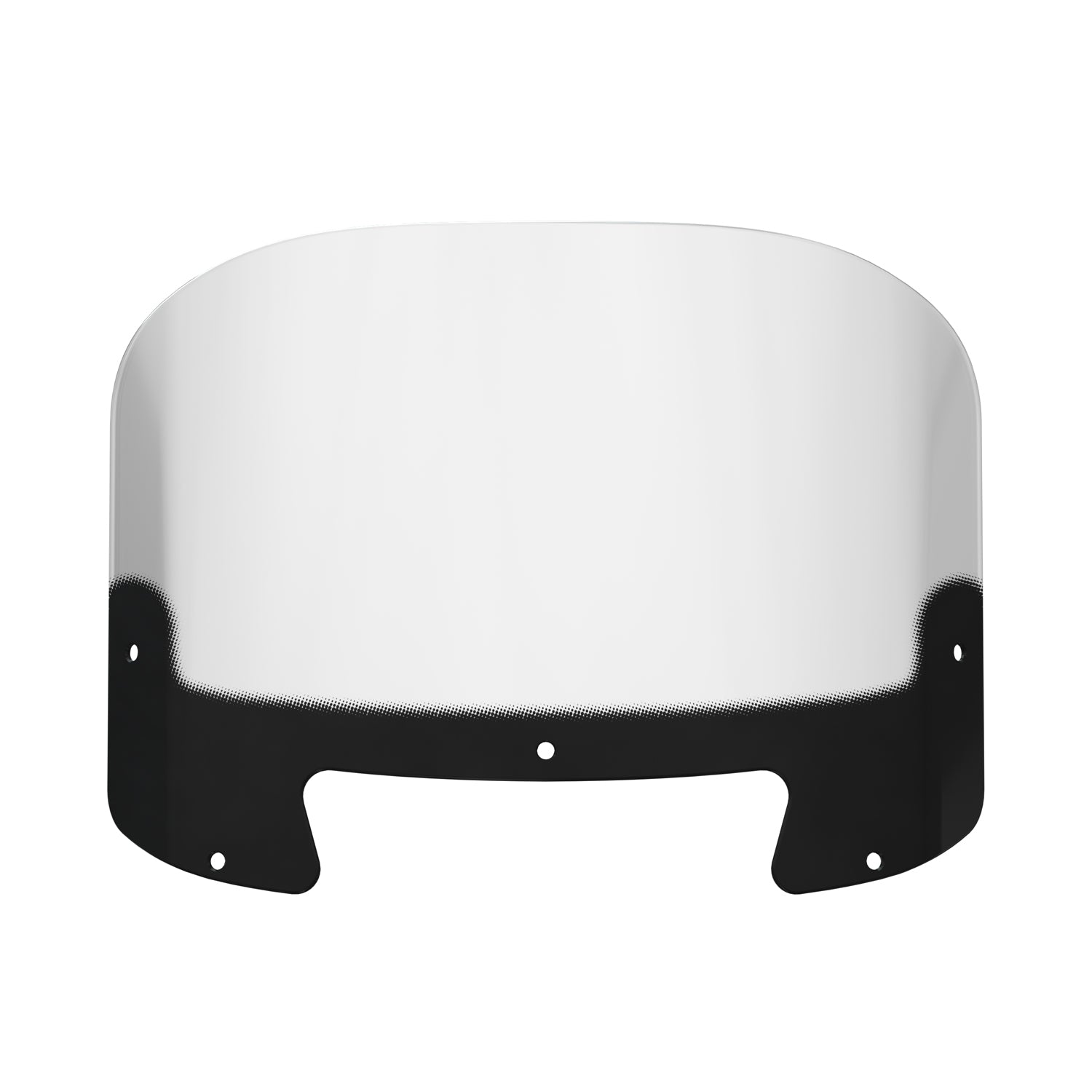 Mid-height tinted motorcycle windshield with curved top and black lower mounting panel.