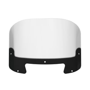 Mid-height tinted motorcycle windshield with curved top and black lower mounting panel.