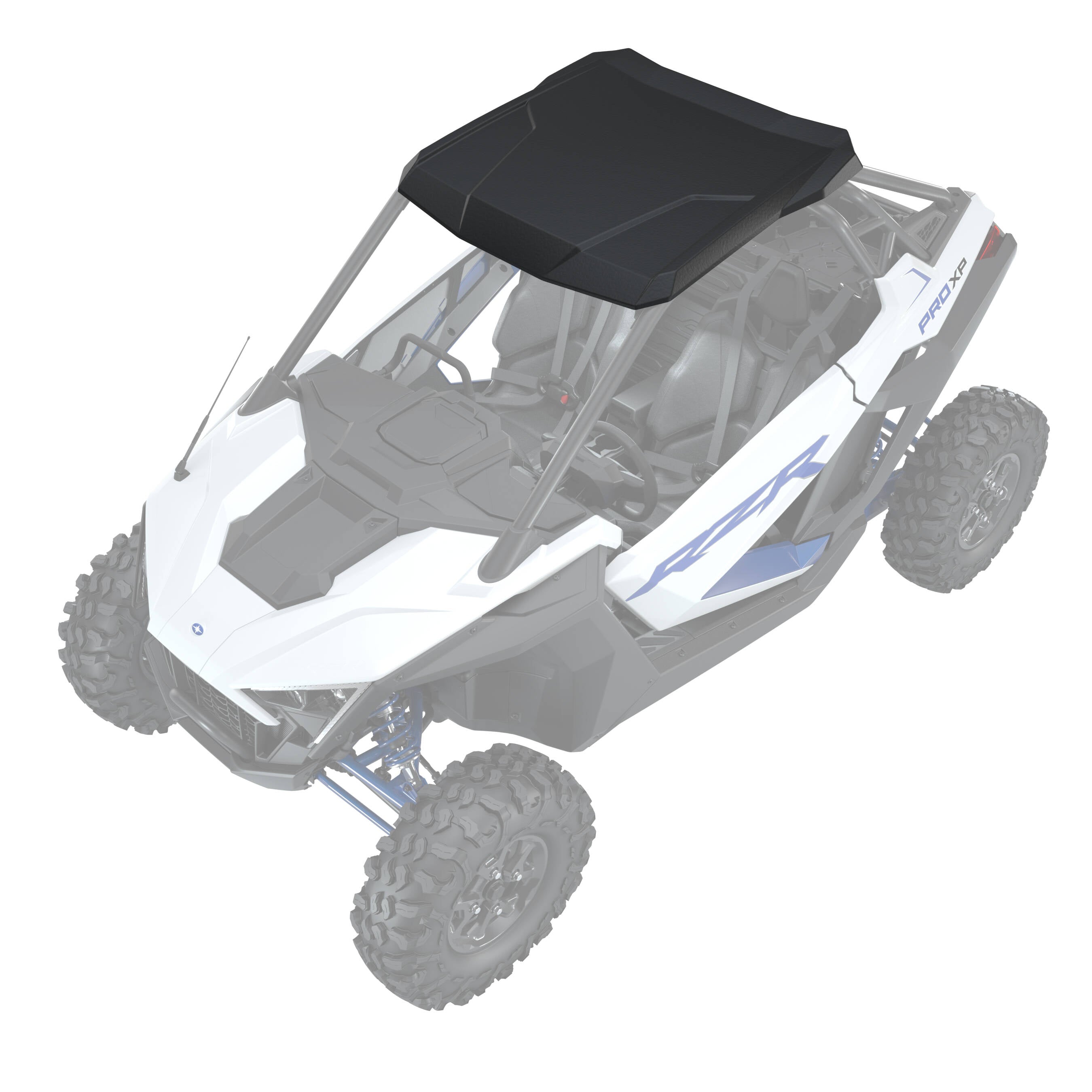 Black molded roof panel designed to fit Polaris RZR offroad UTVs, providing weather protection and durability.