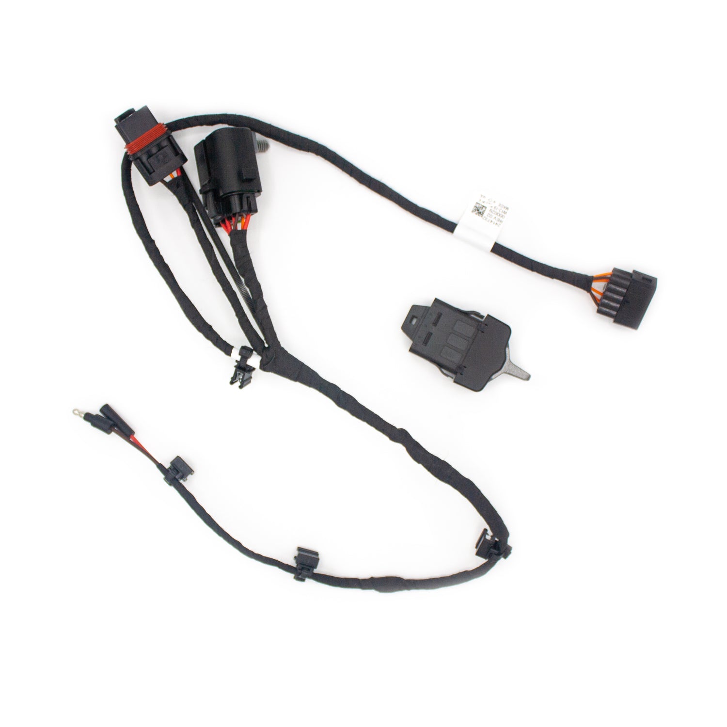 Black wired lightbar harness with multiple connectors and protective sheathing for Polaris offroad vehicles.