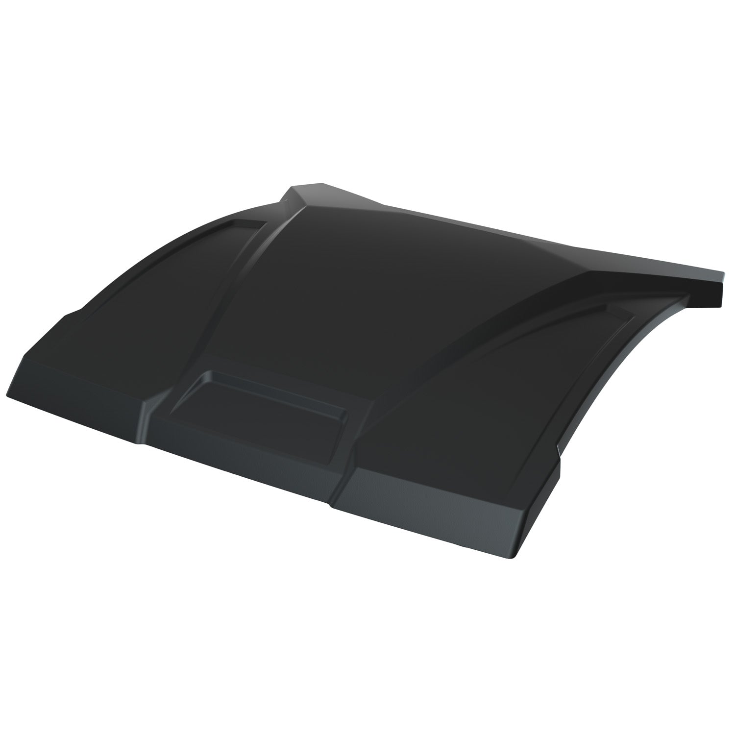 Matte black rugged off-road vehicle roof panel with contoured edges and aerodynamic shape.