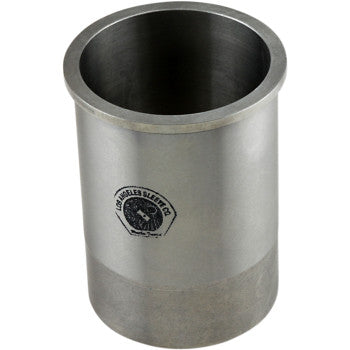 The Yamaha Cylinder Sleeve 84.50 mm by La Sleeve is a metal sleeve with a flared rim, smooth shiny finish, and logo on its side, designed as a replacement part for mechanical or automotive applications.