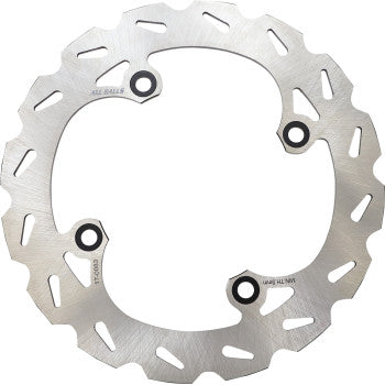 The Honda Brake Rotor by All Balls is a silver, round, slotted stainless steel motorcycle brake rotor with three mounting holes and a wavy edge for improved cooling, shown on a white background.
