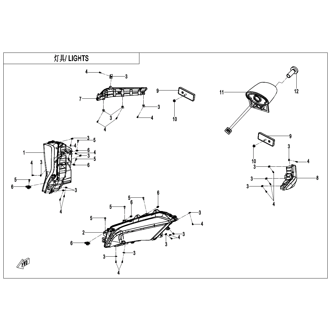 An Image of a Genuine CFMOTO Parts Schematic Diagram showing the schematic - LIGHT - 2021 CFMOTO ZFORCE 950 Sport