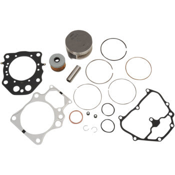 The Honda Top End Kit 86.50 mm by Wsm for 4-stroke models includes a piston kit, gaskets, piston rings, filter, seals, and metal rings, all displayed on a white background.