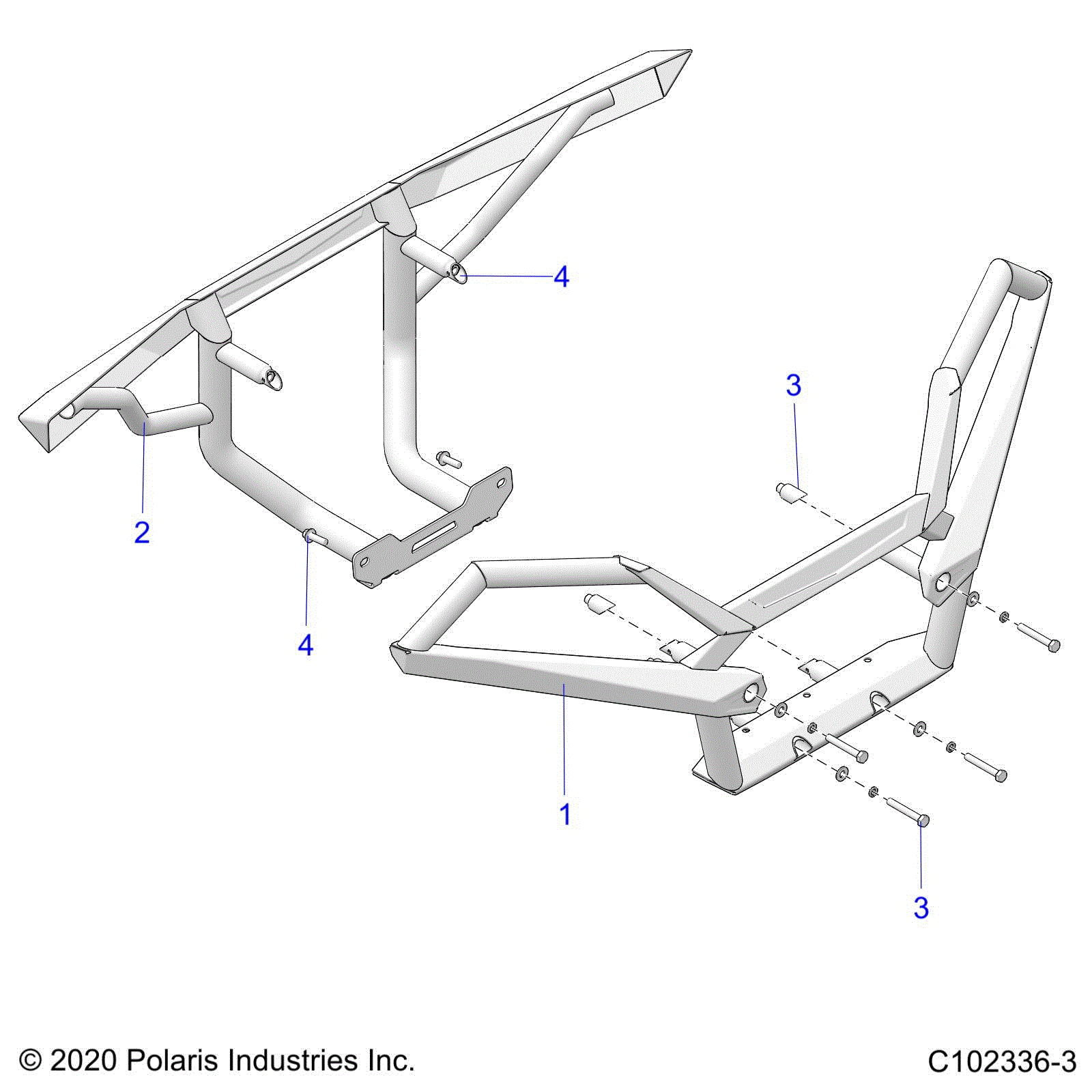 An Image of a Genuine Polaris Parts Schematic Diagram showing the schematic - BODY: BUMPERS DELUXE - 2021 POLARIS SPORTSMAN XP 1000 S 55"