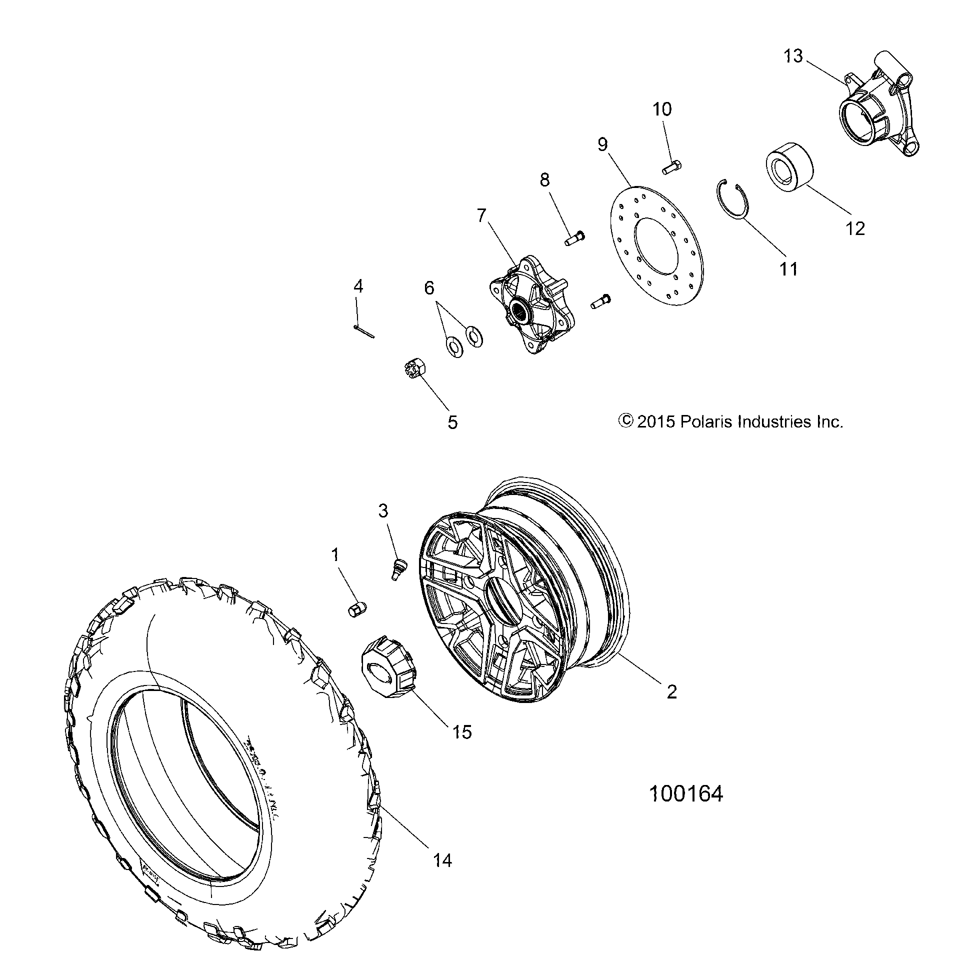 An Image of a Genuine Polaris Parts Schematic Diagram showing the schematic - WHEELS: REAR - 2016 POLARIS ACE 570 EFI