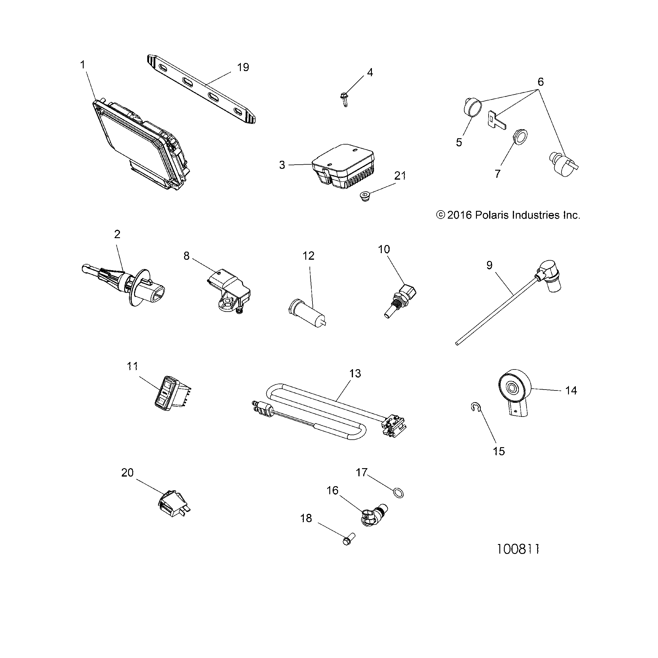 An Image of a Genuine Polaris Parts Schematic Diagram showing the schematic - ELECTRICAL: SWITCHES SENSORS ECU and CONTROL MODULES - 2017 POLARIS SPORTSMAN XP 1000