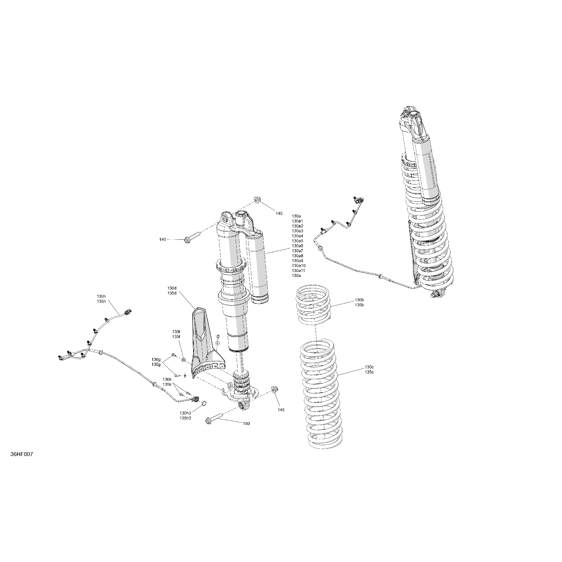 An Image of a Genuine Can-Am Parts Schematic Diagram showing the schematic - SUSPENSION - REAR SHOCKS
