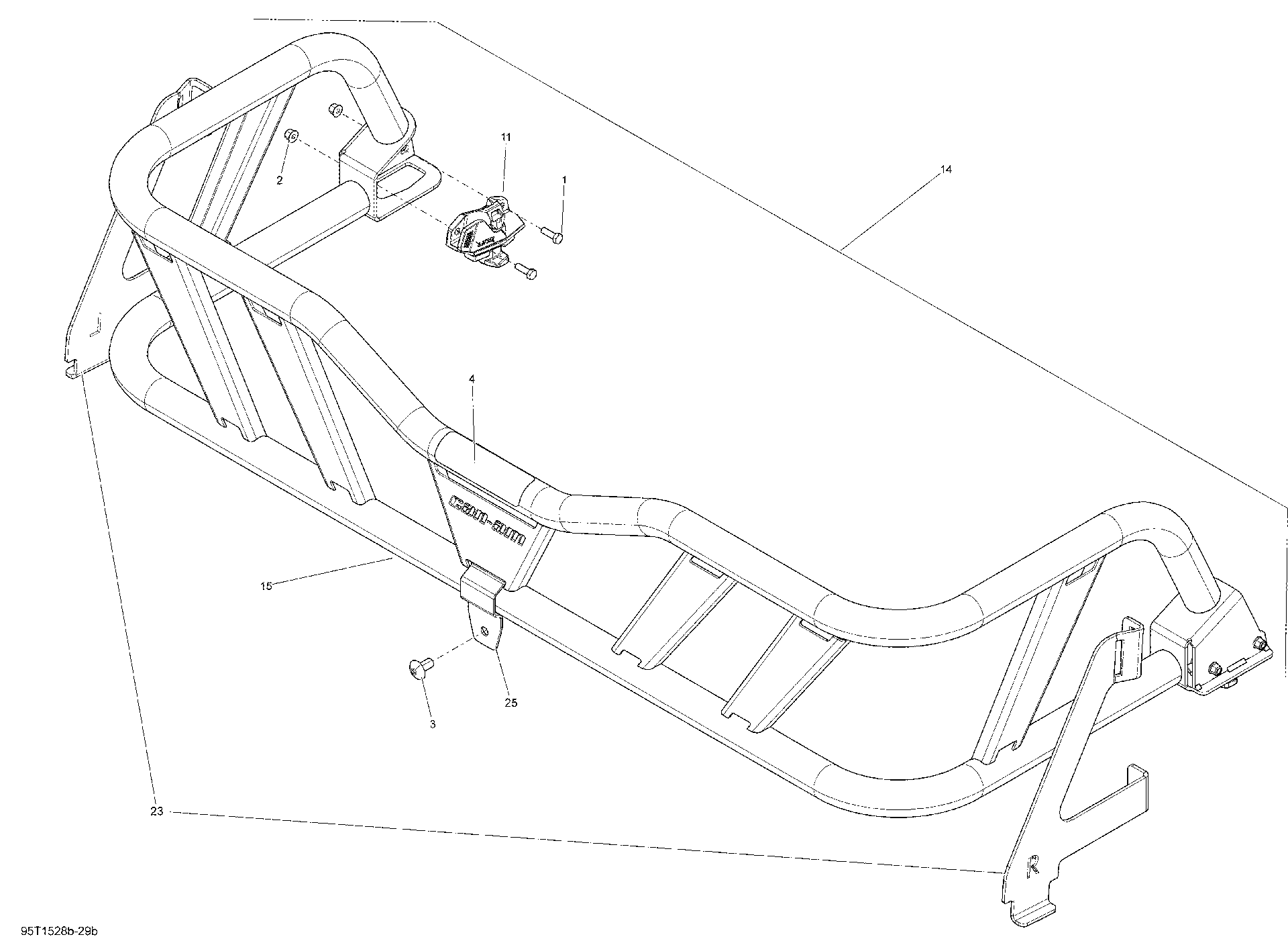 An Image of a Genuine Can-Am Parts Schematic Diagram showing the schematic - FARMER CARGO EXTENDER_95T1528B
