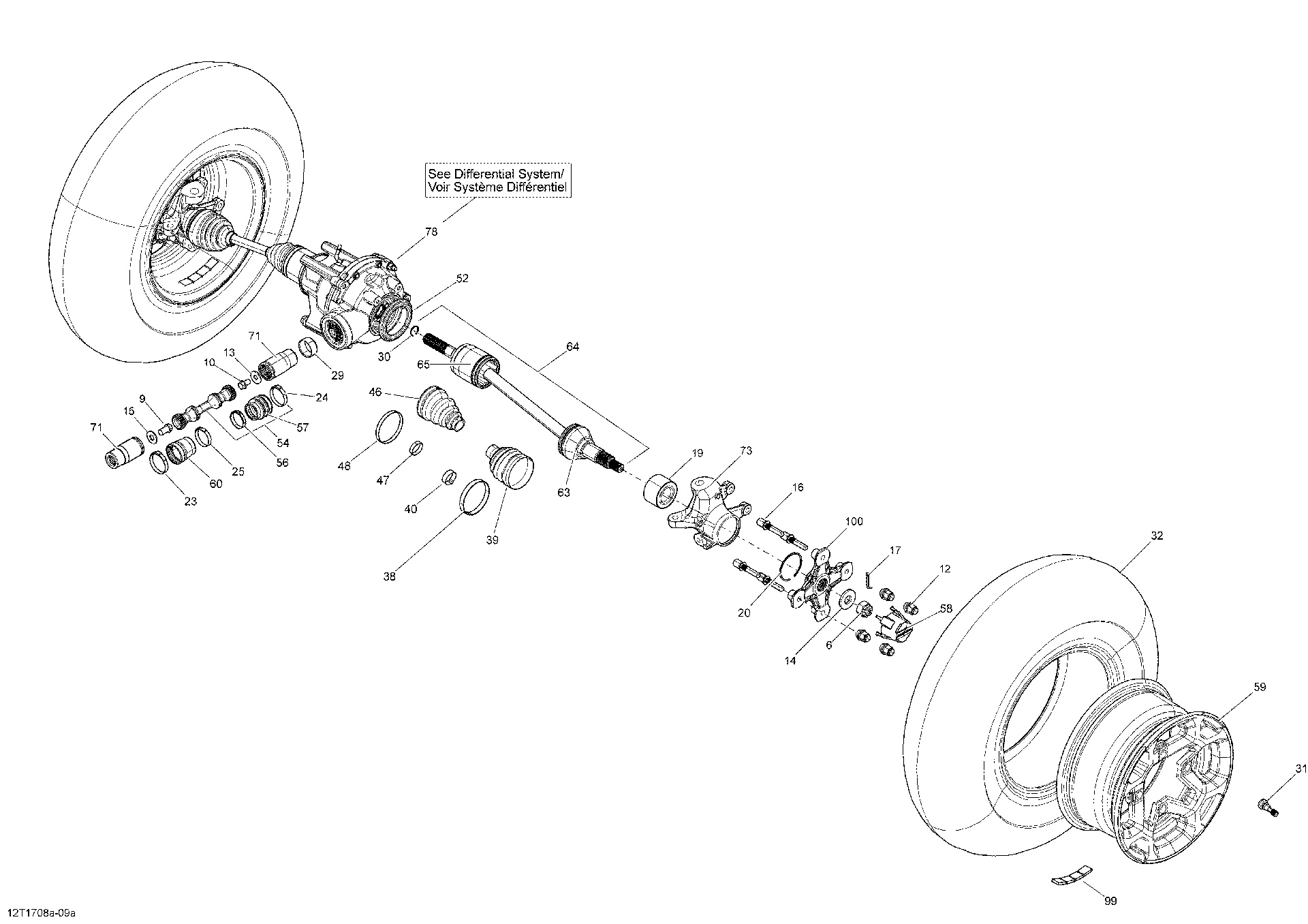 An Image of a Genuine Can-Am Parts Schematic Diagram showing the schematic - DRIVE SYSTEM FRONT