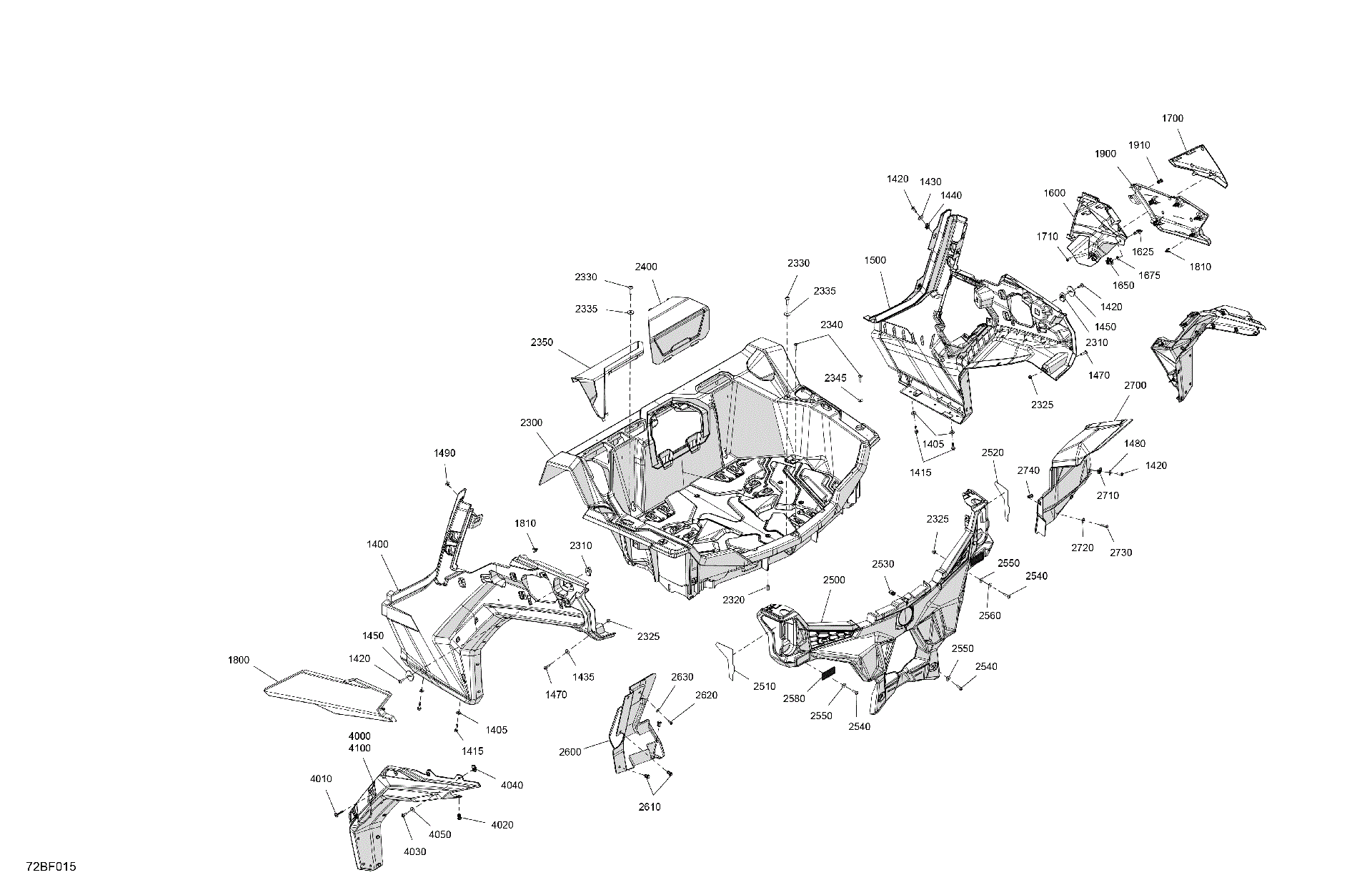 An Image of a Genuine Can-Am Parts Schematic Diagram showing the schematic - BODY - REAR SECTION
