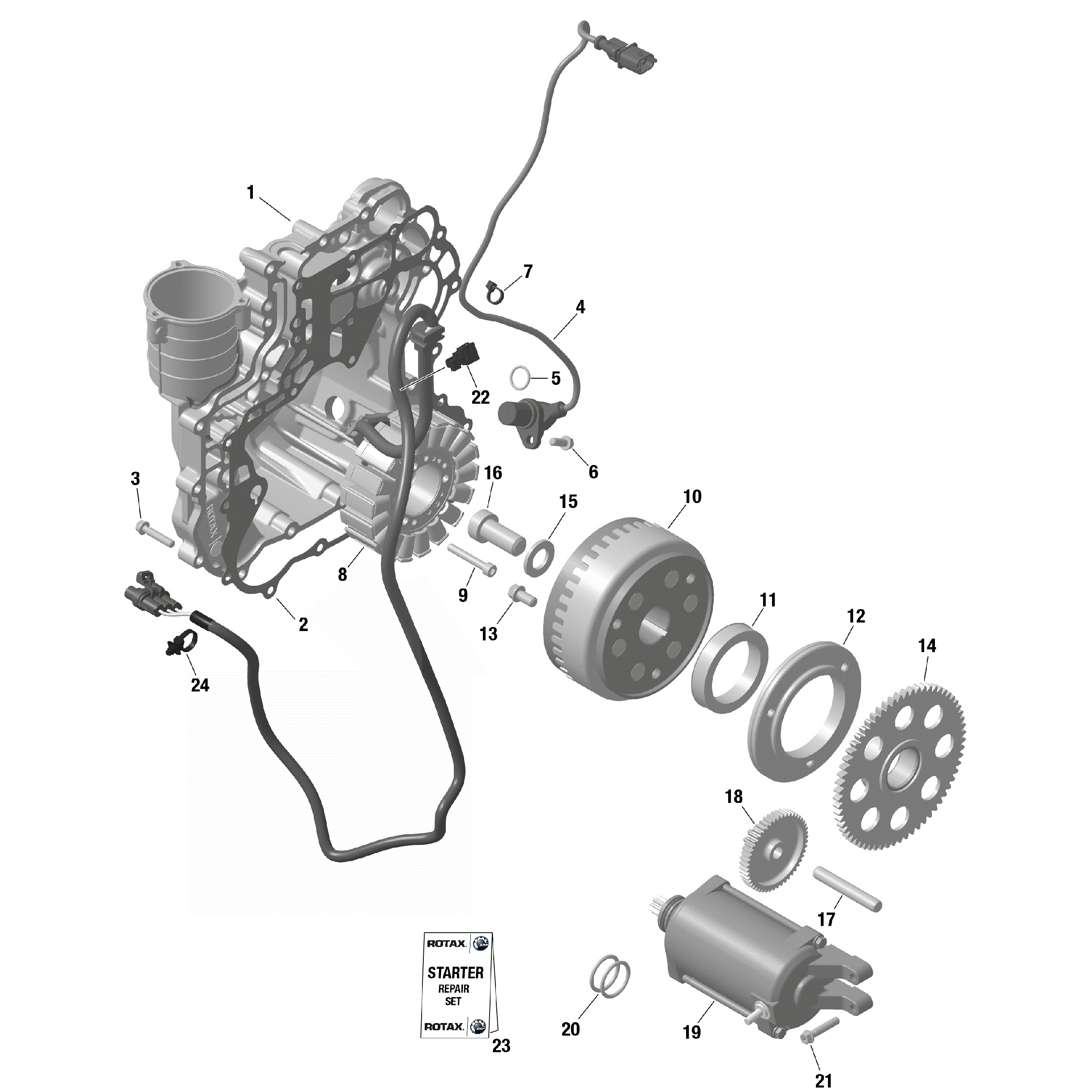 An Image of a Genuine Can-Am Parts Schematic Diagram showing the schematic - ROTAX - MAGNETO AND ELECTRIC STARTER