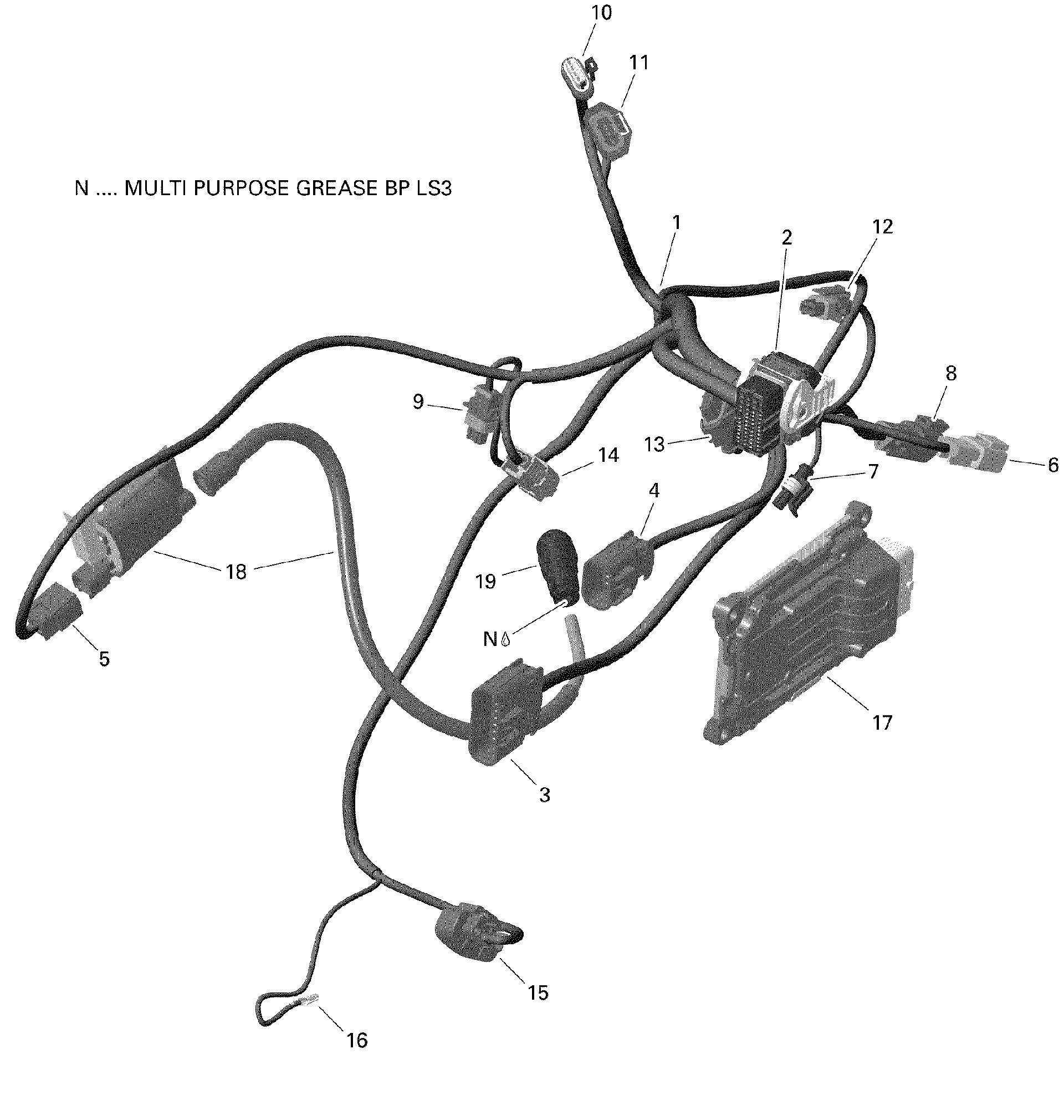 An Image of a Genuine Can-Am Parts Schematic Diagram showing the schematic - ENGINE HARNESS AND ELECTRONIC MODULE - 450 EFI - 6X6 
