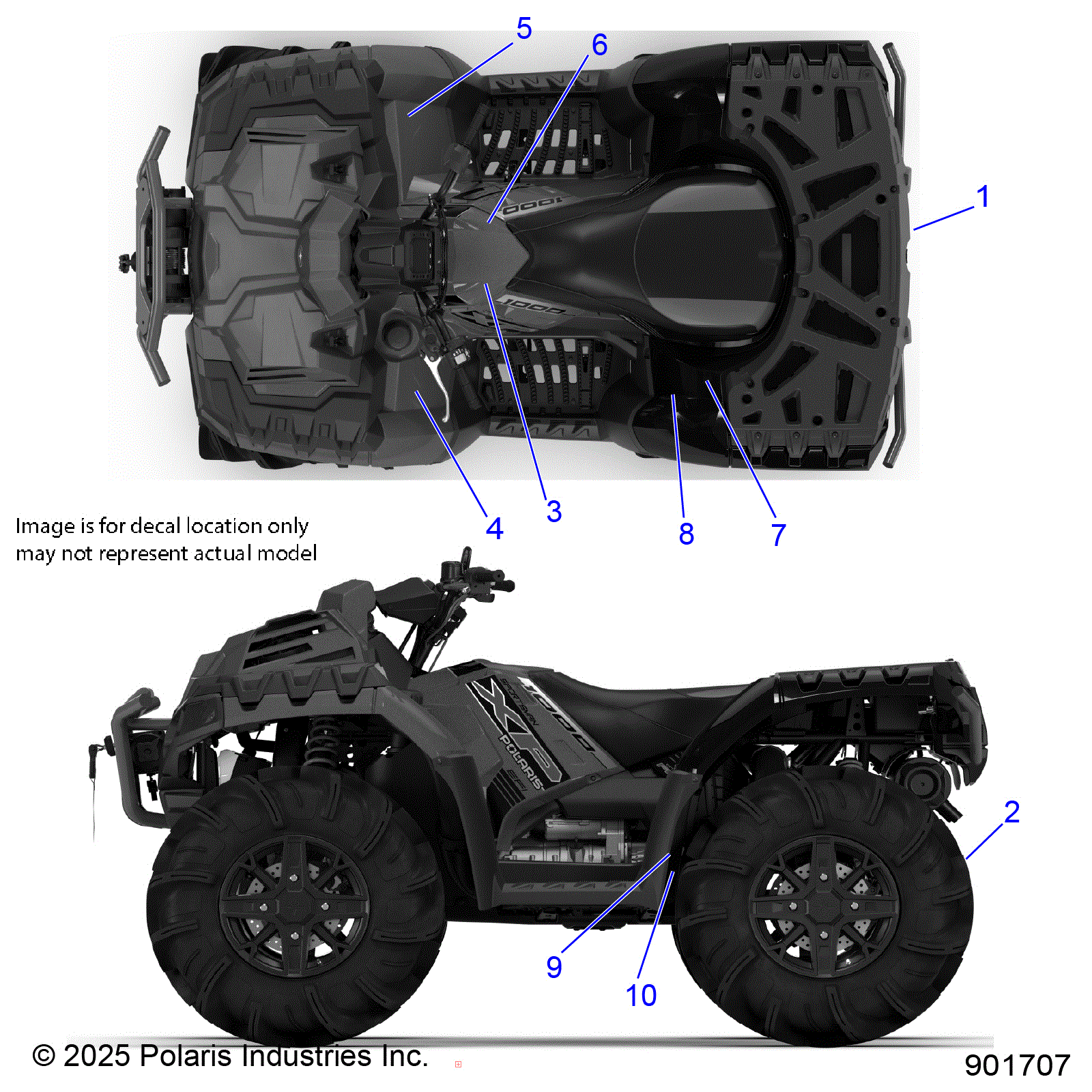 An Image of a Genuine Polaris Parts Schematic Diagram showing the schematic - BODY: DECALS STANDARD - 2026 POLARIS SPORTSMAN XP 1000 MUD