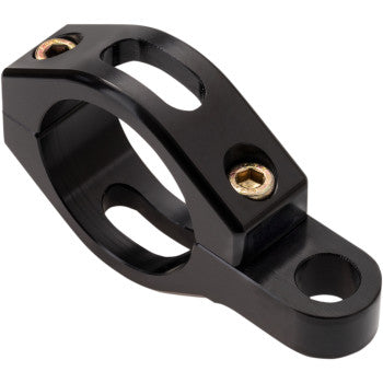 The Whip Flag Mount Black 1 3/4" Tubing by Joker Machine features a CNC-machined aluminum bracket with a circular clamp, two hex bolts, and an extension hole—perfect as a roll cage or safety flag mount.