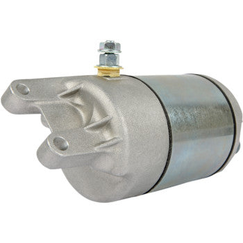 The Starter Motor by Parts Unlimited is a metallic cylindrical unit with copper bushings, a mounting flange, and a top bolt, shown on a white background. It is built to OEM specifications for reliable performance.