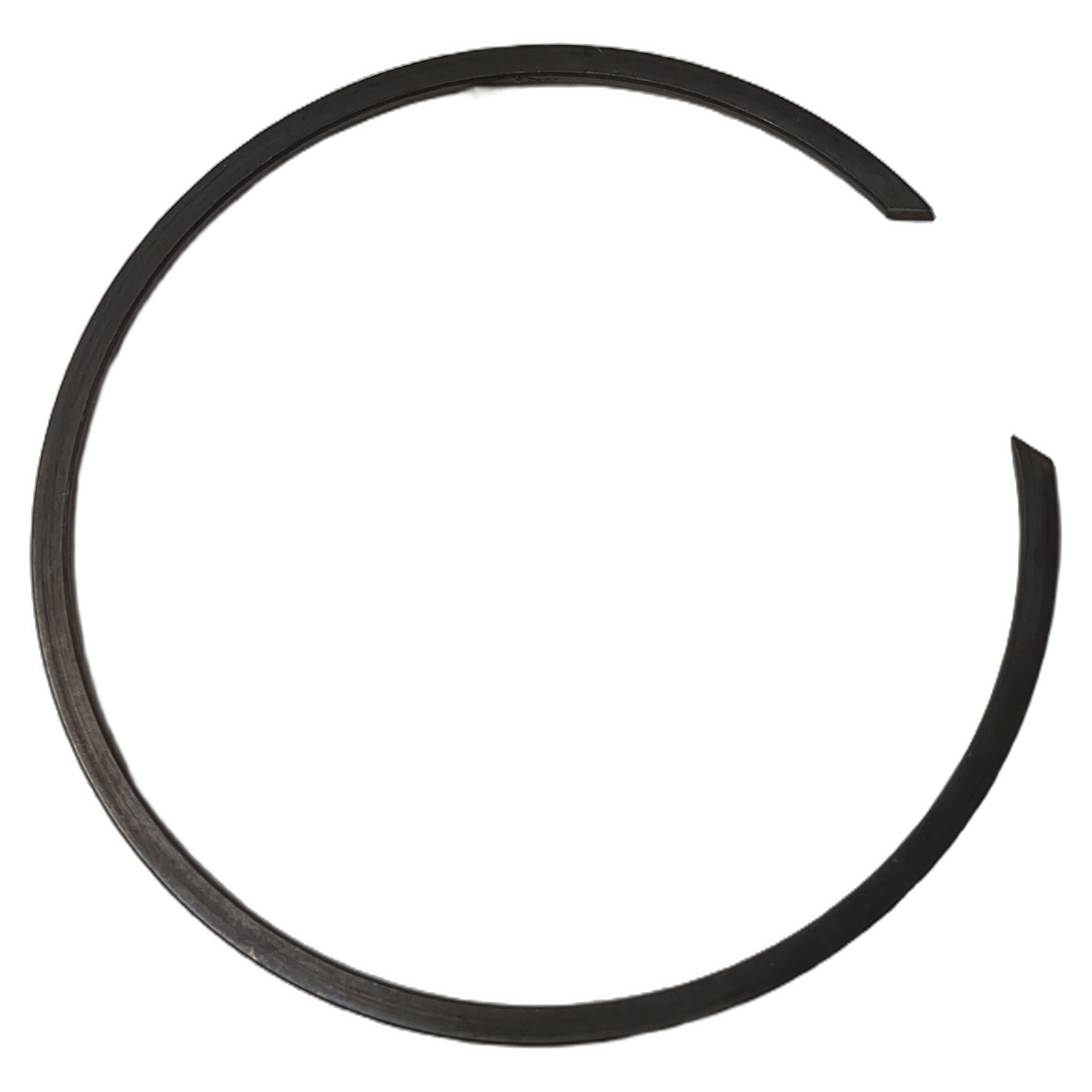 Black metal circlip retaining ring with open-ended C shape and smooth finish.