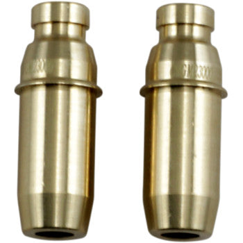 Two identical Honda Valve Guide Kit Exhaust by Xceldyne are placed vertically side by side on a white background. Each features a cylindrical form with a wider center and narrower ends, providing optimal valve stem support.